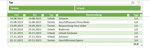 Excel Terminkalender Eingabe-Tabelle