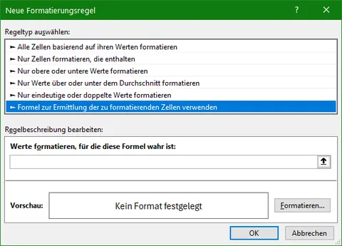 Excel | Bedingte Formatierung | Neue Formatierungsregel
