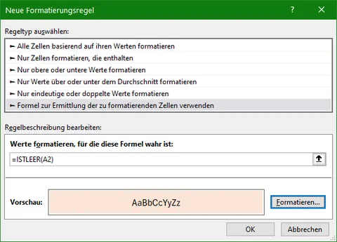 Excel | Bedingte Formatierung | Neue Formatierungsregel ausgefüllt