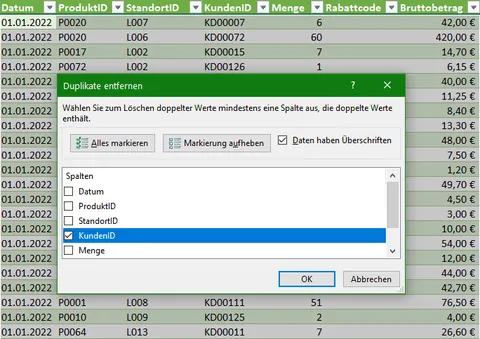 Excel | Intelligente Tabelle | Duplikate entfernen