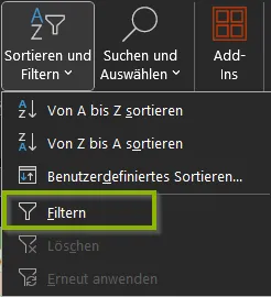 Excel | Benutzeroberfläche | Sortieren und Filtern | Filtern