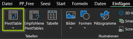 Excel | Menüpunkt PivotTable