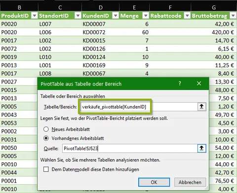 Excel | PivotTable | Erstellen mit intelligenter Tabelle