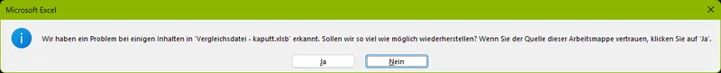 Fehlermeldung beschädigte Excel-Datei