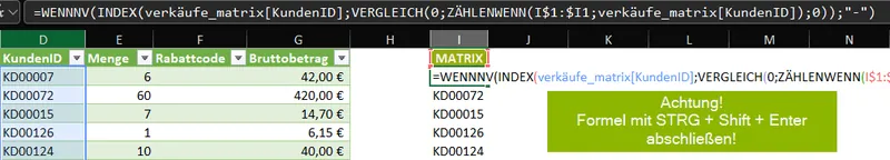 Excel | Bearbeitungsleiste | Matrix-Formel