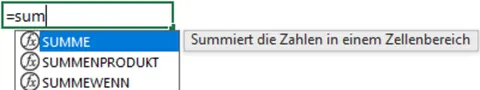 Excel | Microsoft IntelliSense | Vervollständigung Funktion