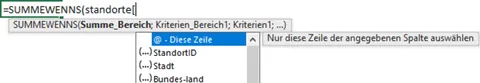 Excel | Microsoft IntelliSense | Spaltenbezug