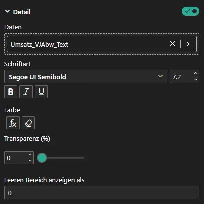 Power BI Menü Datenbeschriftungen - Detail Menü