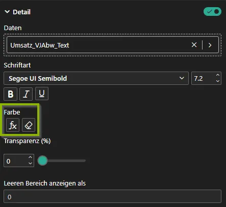 Power BI Menü Datenbeschriftungen - Menü Detail - Option Farbe