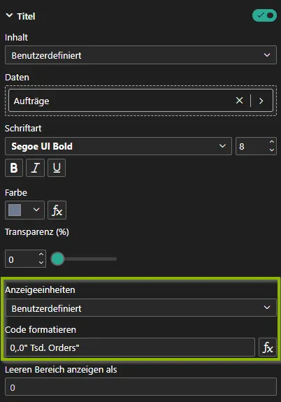 Power BI Menü Datenbeschriftungen - Titel Menü - Formatoptionen