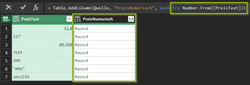 Power Query Table.AddColumn try Number.From