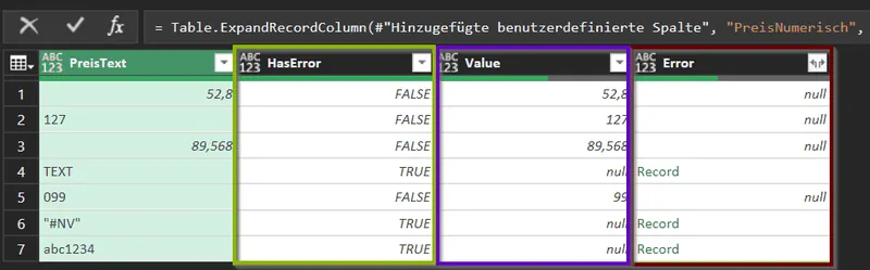 Power Query Table.AddColumn try Number.From und Table.ExpandRecordColumn