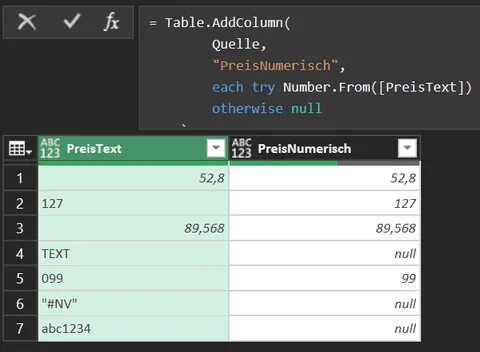 Power Query Table.AddColumn try Number.From otherwise null