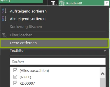Power Query | Filtermenü | Leere entfernen