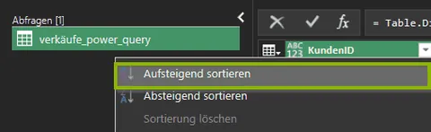 Excel | Power Query | Aufsteigend sortieren