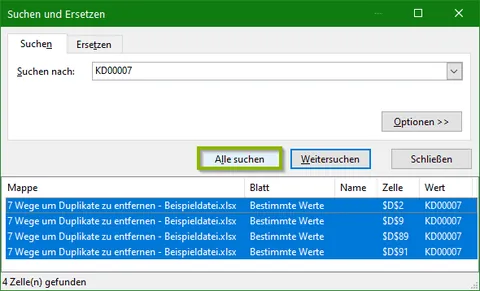 Suchen und Ersetzen | Alle Einträge suchen
