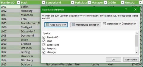 Excel | Intelligente Tabelle | Duplikate entfernen