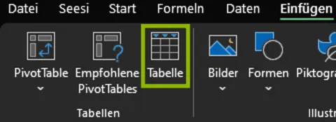 Excel | Benutzeroberfläche | Intelligente Tabelle einfügen