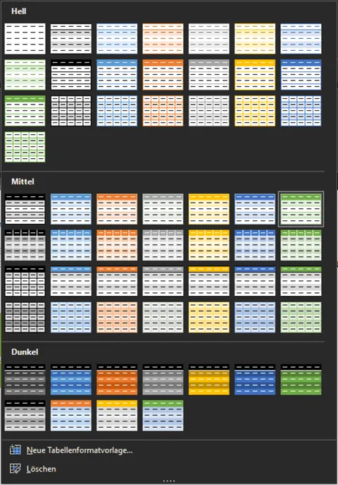 Excel | Intelligente Tabelle | Tabellenformatvorlagen