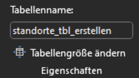 Excel | Benutzeroberfläche | Tabellenname