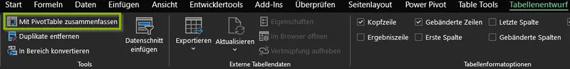 Excel | Intelligente Tabelle | Mit PivotTable zusammenfassen