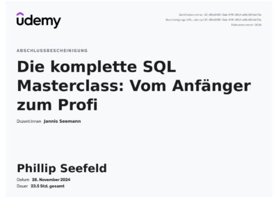 Zertifikat Die komplette SQL Masterclass: Vom Anfänger zum Profi