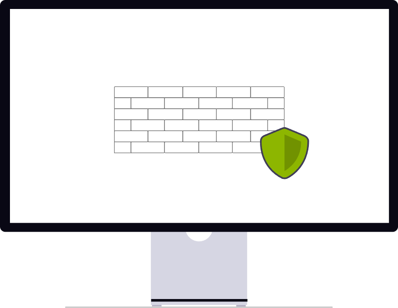 Bildschirm mit Bild einer Mauer und Schutzschild